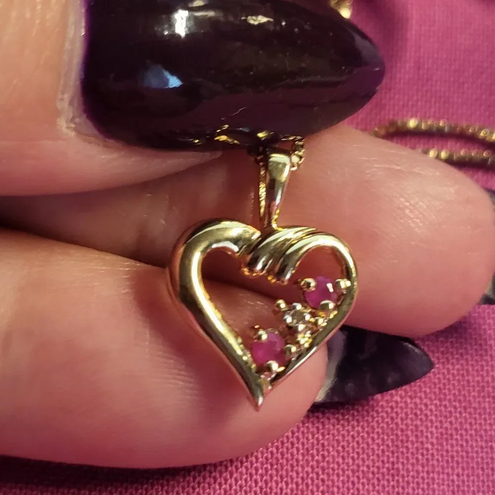 Ross Simons Ruby Diamond Heart Gold over Sterling Silver Pendant Necklace